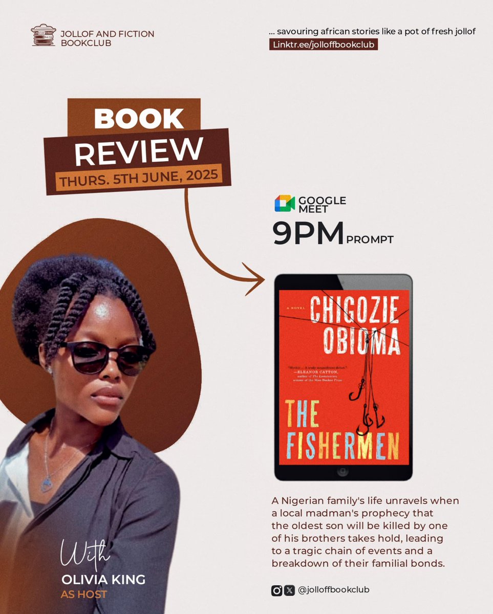 Dive into 'The Fishermen' by Chigozie Obioma with us &amp; Olivia as our host ! 🎣📖 We're unraveling the story of the four brothers and the curse of the Omi-Ala river. Join the discussion – it's a thrilling read! #TheFishermen #BookClub #ChigozieObioma #MustRead #AfricanLitreature