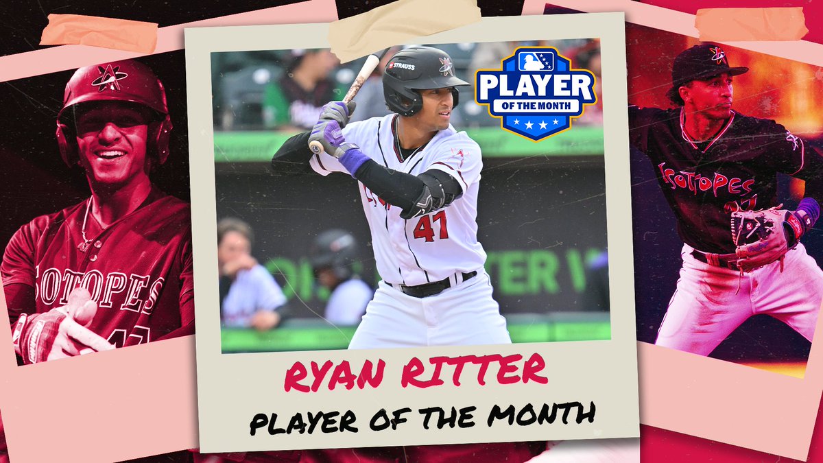 Albuquerque Isotopes (@abqtopes) on Twitter photo Congrats to <a href="/RyRit47/">Ryan Ritter</a> on being named PCL Player of the Month! 💪
He led MiLB in total bases (89), HRs (12), SLG (.918) & OPS (1.363) and the PCL in hits (37), doubles (10) & RBI (31). He recorded 13 multi-hit games, had a 16-game hit streak & hit a career-high 3 HRs on May 25. Congrats to <a href="/RyRit47/">Ryan Ritter</a> on being named PCL Player of the Month! 💪
He led MiLB in total bases (89), HRs (12), SLG (.918) & OPS (1.363) and the PCL in hits (37), doubles (10) & RBI (31). He recorded 13 multi-hit games, had a 16-game hit streak & hit a career-high 3 HRs on May 25.