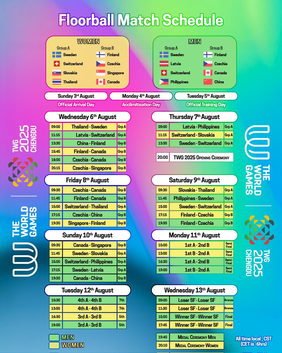 IFF (@iff_floorball) on Twitter photo 𝐓𝐖𝐆 𝟐𝟎𝟐𝟓 𝐢𝐬 𝐟𝐚𝐬𝐭 𝐚𝐩𝐩𝐫𝐨𝐚𝐜𝐡𝐢𝐧𝐠 𝐚𝐧𝐝 𝐭𝐡𝐞 𝐦𝐚𝐭𝐜𝐡 𝐬𝐜𝐡𝐞𝐝𝐮𝐥𝐞 𝐢𝐬 𝐡𝐞𝐫𝐞! 🗓️
Just over 2 months to go until we kick things off at <a href="/twg2025/">The World Games 2025</a> as the very best Men and Women's Football players take the stage in Chengdu, China 🇨🇳
#floorball 𝐓𝐖𝐆 𝟐𝟎𝟐𝟓 𝐢𝐬 𝐟𝐚𝐬𝐭 𝐚𝐩𝐩𝐫𝐨𝐚𝐜𝐡𝐢𝐧𝐠 𝐚𝐧𝐝 𝐭𝐡𝐞 𝐦𝐚𝐭𝐜𝐡 𝐬𝐜𝐡𝐞𝐝𝐮𝐥𝐞 𝐢𝐬 𝐡𝐞𝐫𝐞! 🗓️
Just over 2 months to go until we kick things off at <a href="/twg2025/">The World Games 2025</a> as the very best Men and Women's Football players take the stage in Chengdu, China 🇨🇳
#floorball
