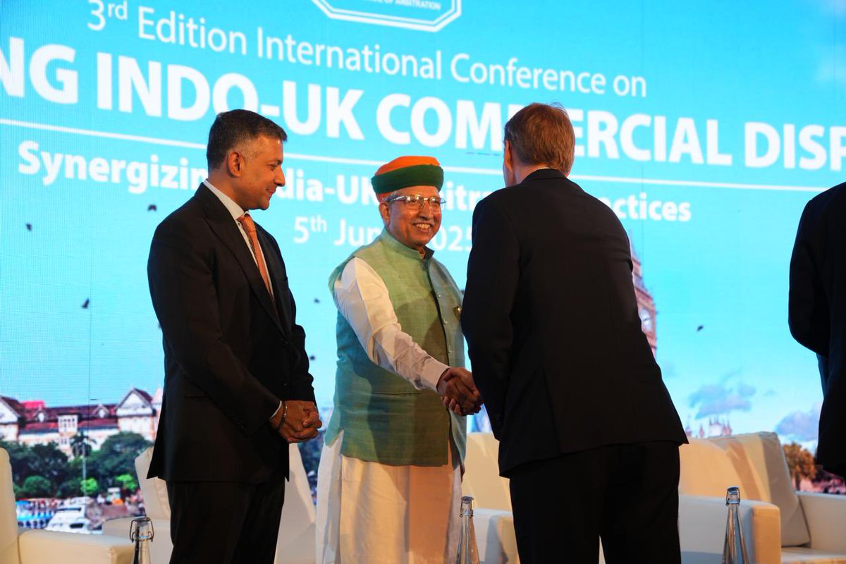 Ministry of Law and Justice (@mlj_goi) on Twitter photo Hon’ble Union Law Minister Shri <a href="/arjunrammeghwal/">Arjun Ram Meghwal</a> delivered the keynote at the 3rd ICA Conference on Arbitrating Indo-UK Commercial Disputes in London, spotlighting India’s arbitration reforms, the India-UK FTA and India’s aim to be a global arbitration hub under #ViksitBharat2047 Hon’ble Union Law Minister Shri <a href="/arjunrammeghwal/">Arjun Ram Meghwal</a> delivered the keynote at the 3rd ICA Conference on Arbitrating Indo-UK Commercial Disputes in London, spotlighting India’s arbitration reforms, the India-UK FTA and India’s aim to be a global arbitration hub under #ViksitBharat2047