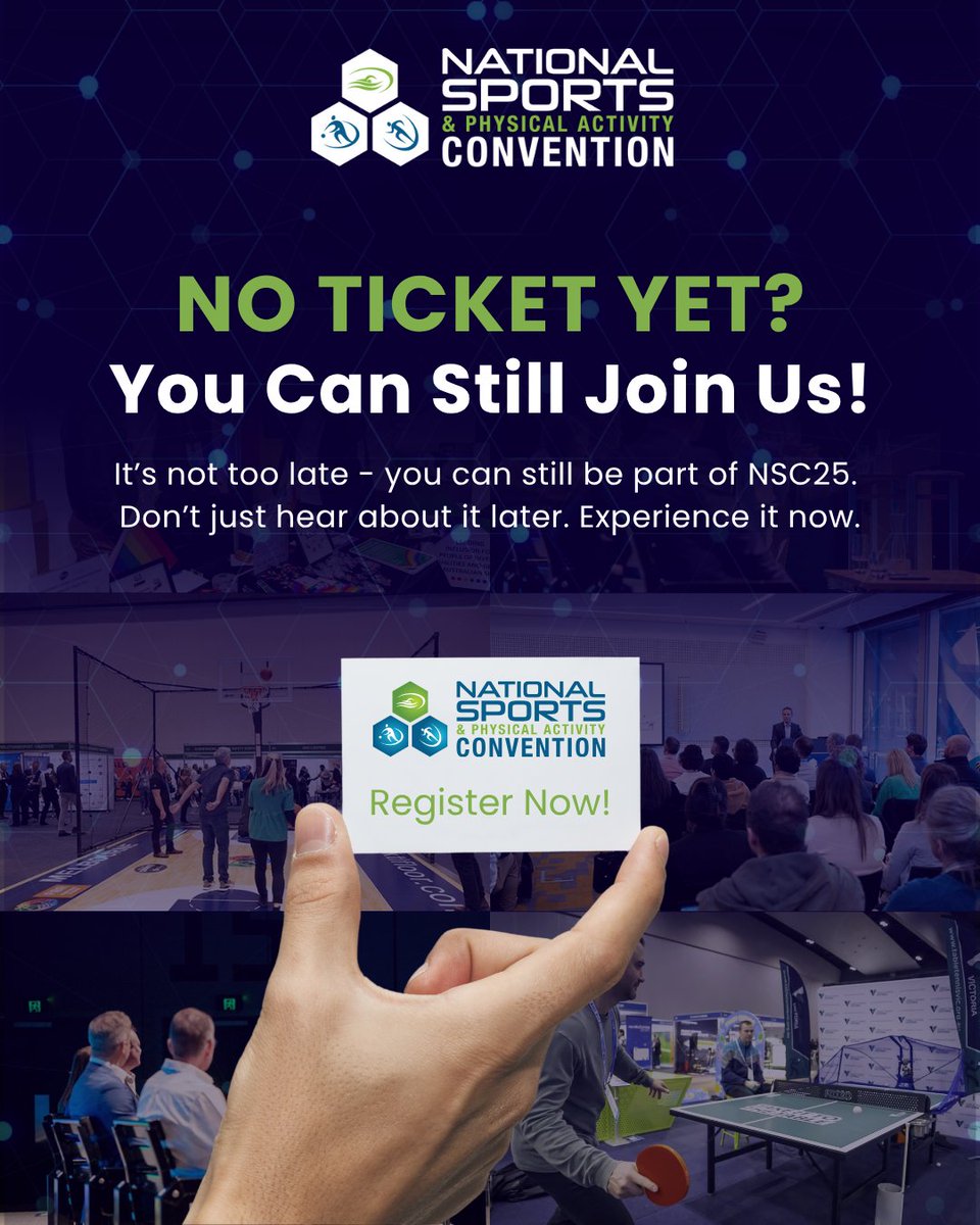 National Sports & Physical Activity Convention (@nsconvention) on Twitter photo No ticket? No problem!  
On-the-day registration is open for #NSC25. 
Whether you're here for the Expo or the full experience, you can still join us. 
Be inspired, connect, and explore the future of sport & recreation. 
Don’t miss out - see you there! 
#NSCExpo #RegisterNow No ticket? No problem!  
On-the-day registration is open for #NSC25. 
Whether you're here for the Expo or the full experience, you can still join us. 
Be inspired, connect, and explore the future of sport & recreation. 
Don’t miss out - see you there! 
#NSCExpo #RegisterNow