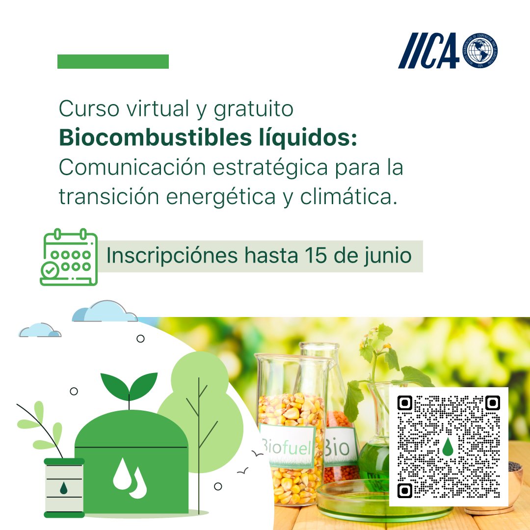 📣¿Eres periodista, comunicador o creador de contenido? 🎤 Aprende sobre comunicación estratégica para la transición energética y climática en el nuevo curso de formación en Biocombustibles del IICA. 

👉Es un curso gratuito, virtual y asincrónico; tiene tres módulos interactivos