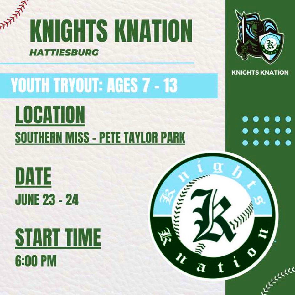 Knights Knation Hattiesburg (@hattiesburg4l) on Twitter photo Hattiesburg Youth Tryouts
Ages 7-13
To register, click on the link below
forms.gle/xcaCxm1sooMyaH…
#4L <a href="/knightknation4L/">Knights Knation #4L</a> <a href="/LAKYouth/">Knights Knation Youth Baseball</a> Hattiesburg Youth Tryouts
Ages 7-13
To register, click on the link below
forms.gle/xcaCxm1sooMyaH…
#4L <a href="/knightknation4L/">Knights Knation #4L</a> <a href="/LAKYouth/">Knights Knation Youth Baseball</a>