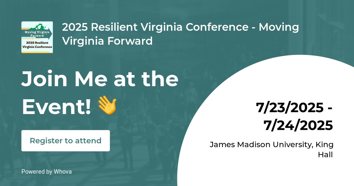 Virginia Climate Center (@virginiaclimate) on Twitter photo VCC will be attending the 2025 Resilient Virginia Conference - Moving Virginia Forward. We hope to see you there! 👀
Register here to join us at the event: rb.gy/pid9e1 VCC will be attending the 2025 Resilient Virginia Conference - Moving Virginia Forward. We hope to see you there! 👀
Register here to join us at the event: rb.gy/pid9e1