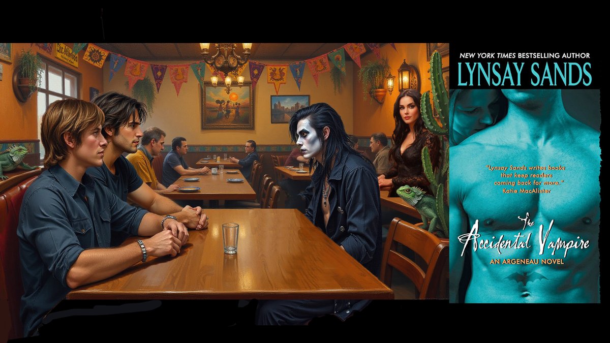 This is in reference to the last post on the reimagined Argeneau book cover...

As pretty much everyone guessed, this scene is from “The Accidental Vampire”!
It takes place in Port Henry where DJ and Victor have gone to Bella Blacks Restaurant to meet the potential immortal (or