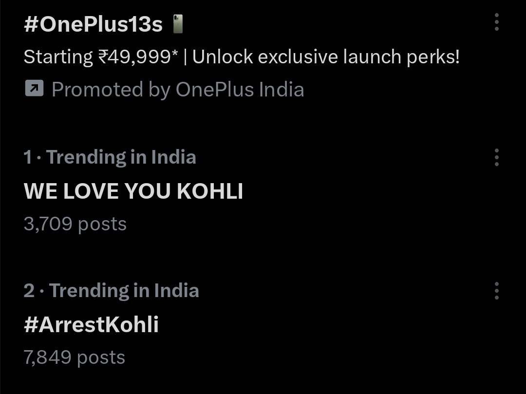 We started the Trend 10 minutes ago and it's number 1 already. Aura🐐

WE LOVE YOU KOHLI ❤️