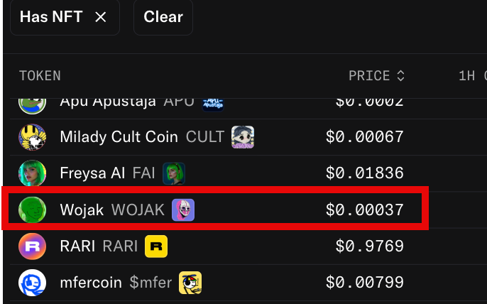 wojakcto's tweet photo. If you are completing the latest @opensea voyage where you buy a token from a project that has an NFT, buy $WOJAK.