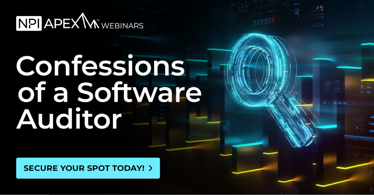 NPI_Spend_Mgmt's tweet photo. What really happens behind the scenes of a software audit? Join us on June 12 for a 30-minute discussion with a former software auditor. He'll pull back the curtain on the playbook auditors use to drive compliance revenue.

Register now: https://t.co/w7cmJ4Xybp https://t.co/6ziHcfyAgN