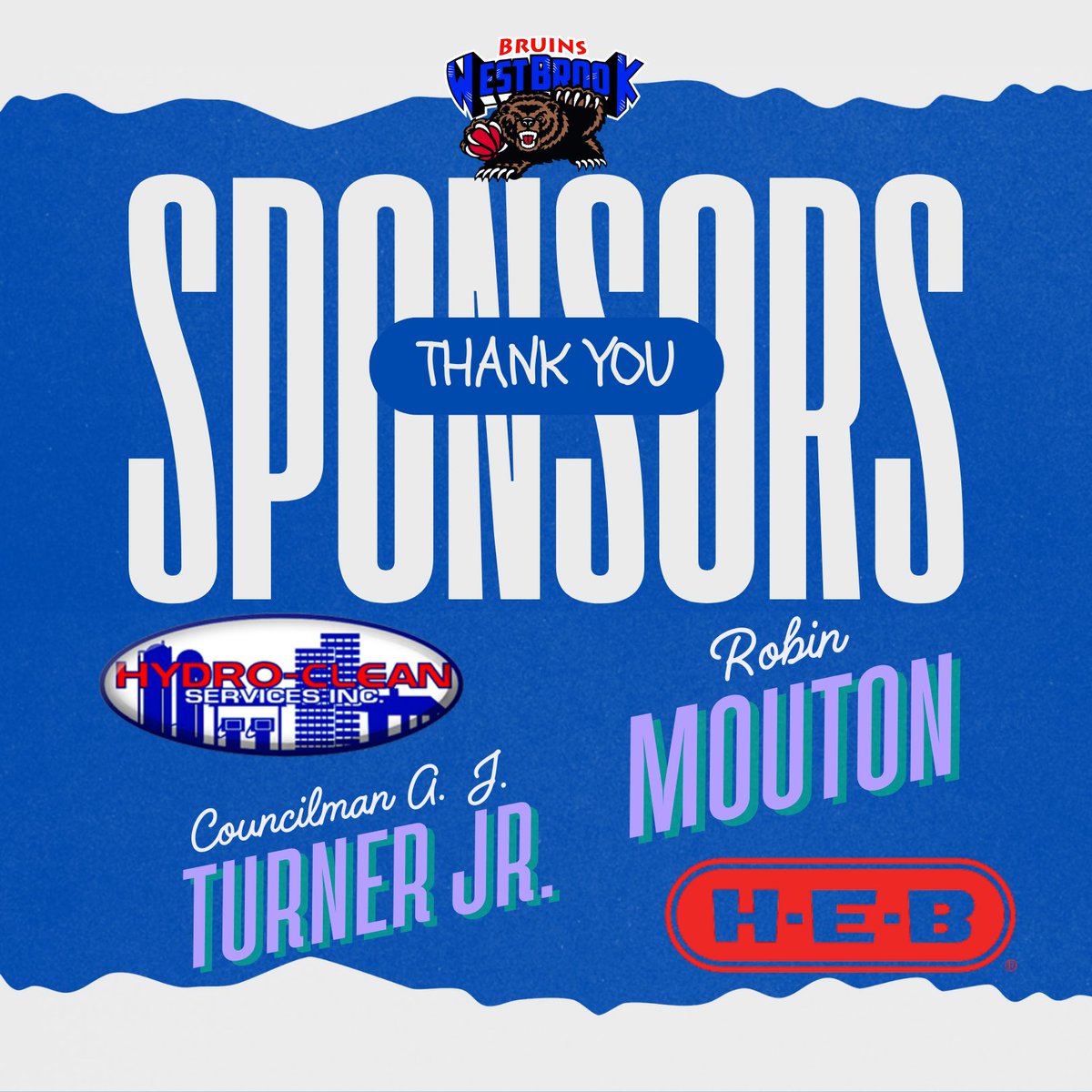 Huge thanks to our amazing Camp of Champions sponsors! 🏀💙

👕 Hydro-Clean Services Inc.
Councilman A.J. Turner Jr.
Robin Mouton
H-E-B

Your support means the world to our Bruins! 🙌🐻
#BruinProud x #ForTheWestSide ❤️🐻💙