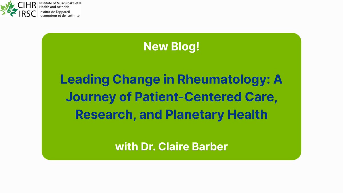 CIHR_IMHA's tweet image. New blog!
Leading Change in Rheumatology: A Journey of Patient-Centered Care, Research, and Planetary Health
with Dr. Claire Barber
Read the full article here: bit.ly/3ZLQPb1
