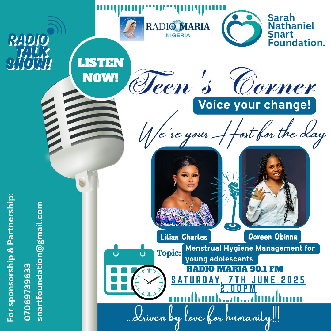 SnartFoundation's tweet photo. Our next episode is tomorrow, we are commemorating the #MHMA2025 by delving into access and how we can end period poverty.
#snartfoundation #teenscorner #voiceyourchange #greap #SDGs https://t.co/Gi8iVki3WK