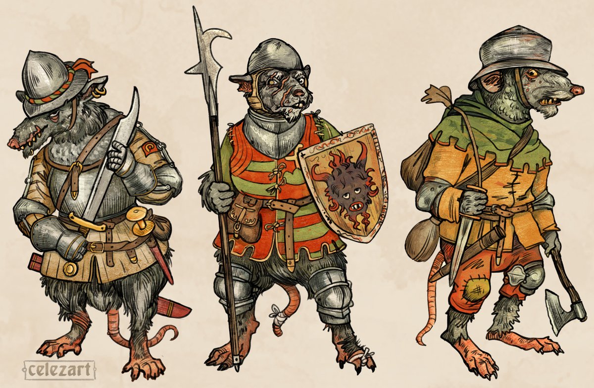 celezart's tweet image. I finally finished drawing band of medieval rat bandits inspired by KCD. I like that it is possible to meet different types of criminals in game, so that's is my fantasy on this topic.
#kcd2