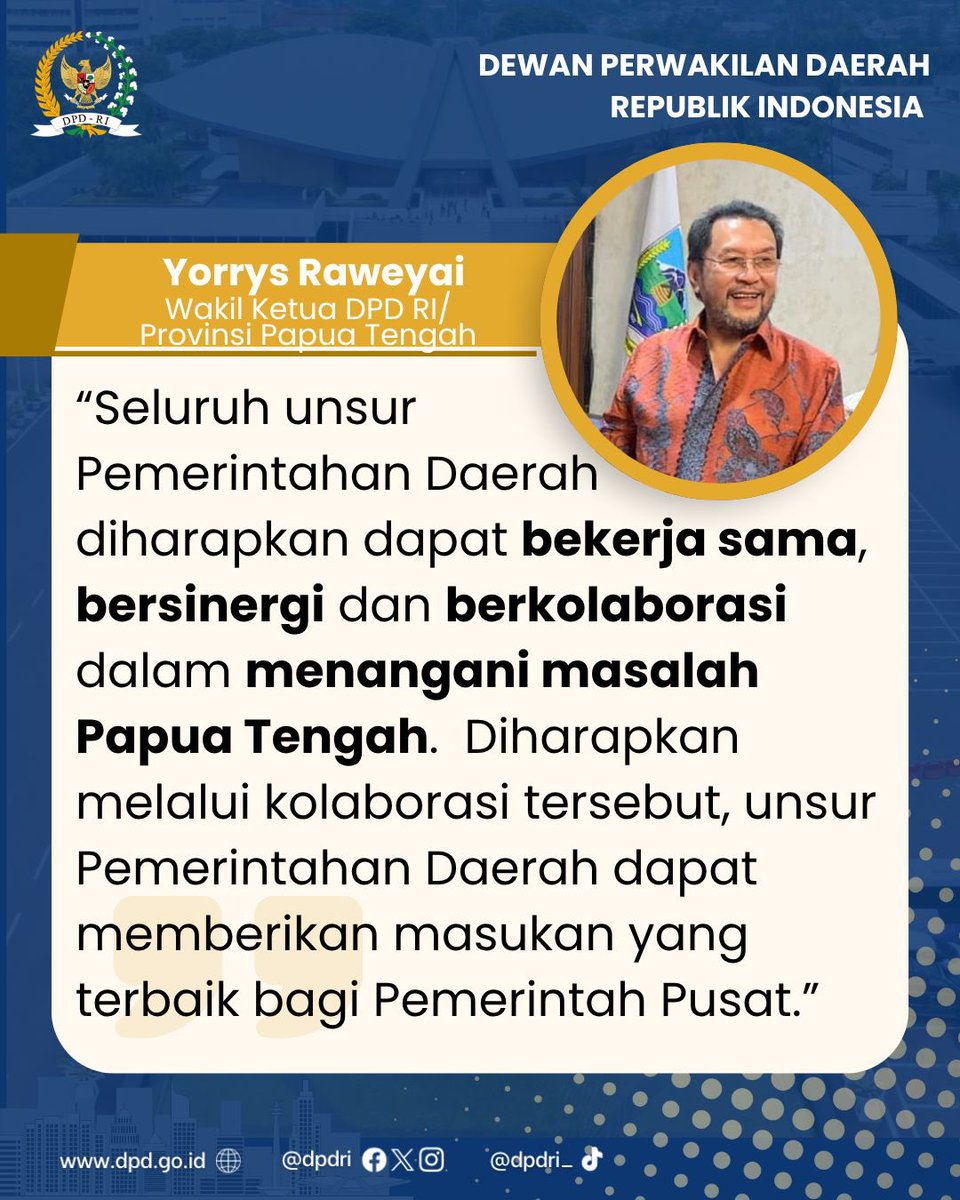 Wakil Ketua DPD RI Yorrys Raweyai mengatakan akibat konflik di Papua Tengah masyarakat hidup dalam ketakutan dan kekhawatiran, Pemerintah Pusat dan Daerah butuh bersinergi. 
#dpdri #YR #papuatengah #daridaerahuntukindonesia