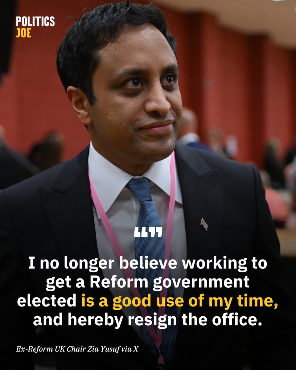 🚨 BREAKING 🚨 Zia Yusuf has resigned from his position as Reform UK Chairman.

Earlier today he tweeted that new Reform UK MP Sarah Pochin was "dumb" for asking Keir Starmer to ban the Burqa at PMQs.