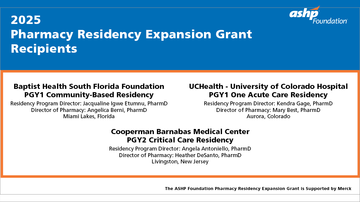 Big news! The ASHP Foundation has awarded 3 $25,000 grants through the Pharmacy Residency Expansion Grant Program to create new residency positions. Since 2011, this program has provided $3.7 million+ to establish 114 new residency positions. More Info: hubs.ly/Q03qW6VC0