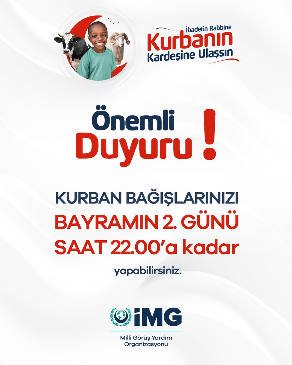 ÖNEMLİ DUYURU!

KURBAN BAĞIŞLARINIZI BAYRAMIN 2. GÜNÜ SAAT 22.00’A KADAR YAPABİLİRSİNİZ.

#İMGTürkiye