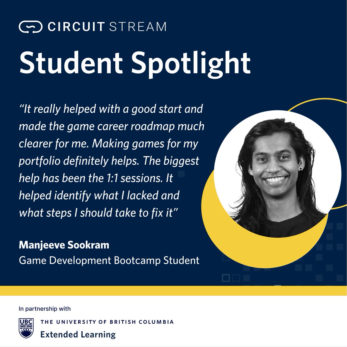 Manjeeve Sookram, a Mechatronics grad, turned his passion into a game dev career! After completing our Game Dev Bootcamp, he landed a Junior QA role in the industry. 🎮🔥

Read his story: bit.ly/450SRI2

#StudentSpotlight #GameDevelopment #Gaming #Vancouver #UBCExL