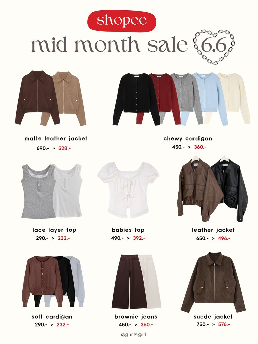 gurls_girl's tweet photo. shopee mid month sale 6.6 🫶🏻

มาช้อปกันค่า ใครเลงตัวไหนไว้แนะนำกดรอบนี้คุ้มสุด ลดทุกชิ้นในร้านเลยค่า

ส่วนลด 30% ทุกชิ้นไม่มีขั้นต่ำ
ลด on top อีก 5% 

🎟️ เก็บโค้ดลด : https://t.co/dVJLDhDphA
🛒 ร้านค้า : https://t.co/b5vb5NWGY6 https://t.co/lZB8N1HRl3