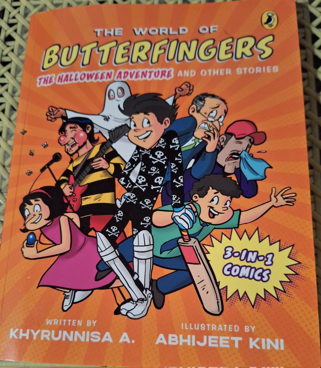 #Newbookalert! My next book, Butterfingers book 9, is out! If you love comics, Butterfingers, fun, and books, 'The World of Butterfingers: The Halloween Adventure and Other Stories' illustrated by Abhijeet Kini, and published by <a href="/PenguinIndia/">Penguin India</a> is the one for you. Enjoy!
