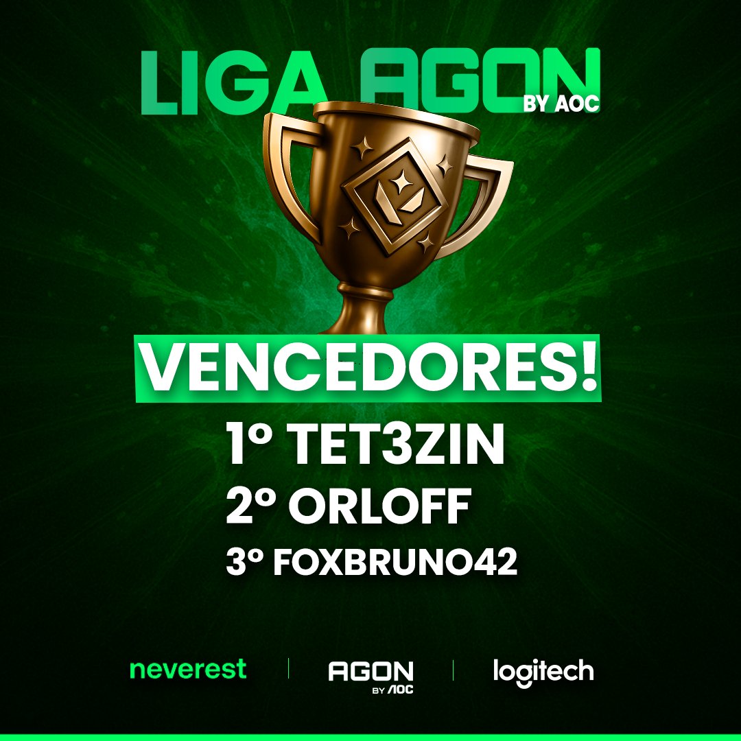 Neverest | Rumo ao Topo 🏔️ (@neverestgg) on Twitter photo A LIGA AGON BY AOC chegou ao fim!
Parabéns aos nossos campeões:
🥇TETEZIN - Monitor AOC Gaming 180 Hz - 0.5ms
🥈ORLOFF - Monitor AOC Gaming 165 Hz - 1.0ms
🥉FOXBRUNO - Monitor AOC Gaming 100 Hz - 1.0ms
Agradecemos a todos que participaram e a <a href="/AGONbyAOC/">AGON by AOC</a> 👊 A LIGA AGON BY AOC chegou ao fim!
Parabéns aos nossos campeões:
🥇TETEZIN - Monitor AOC Gaming 180 Hz - 0.5ms
🥈ORLOFF - Monitor AOC Gaming 165 Hz - 1.0ms
🥉FOXBRUNO - Monitor AOC Gaming 100 Hz - 1.0ms
Agradecemos a todos que participaram e a <a href="/AGONbyAOC/">AGON by AOC</a> 👊