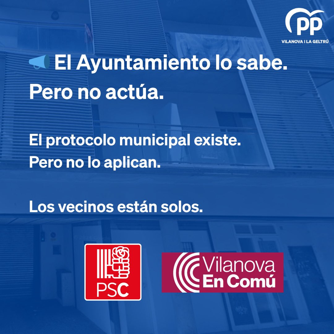 🔵 Desde el Partido Popular exigimos soluciones reales.
Ni excusas, ni titulares vacíos: hay que proteger a los vecinos que cumplen y recuperar la legalidad.

#PPVilanova #StopOcupación #VilanovaMereceSeguridad #Inseguridad #OcupaciónIlegal #SAREB #ViviendaDigna