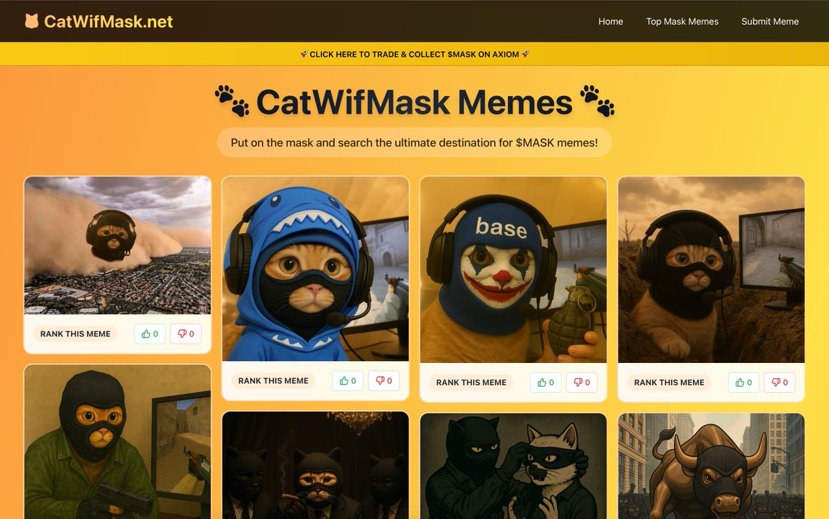 cryptocoinwatch's tweet image. All the $MASK memes on one site: catwifmask.net