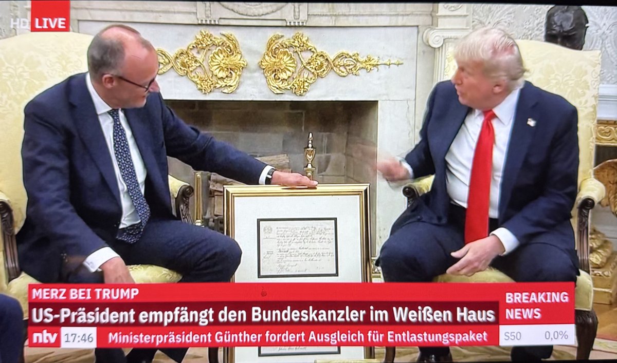 Kai Diekmann (@kaidiekmann) on Twitter photo Ich fürchte, die deutsche Geburtsurkunde von Trumps Großvater, die <a href="/bundeskanzler/">Bundeskanzler Friedrich Merz</a> <a href="/_FriedrichMerz/">Friedrich Merz</a> als Gastgeschenk an <a href="/POTUS/">President Donald J. Trump</a> <a href="/realDonaldTrump/">Donald J. Trump</a> übergeben hat, die hat Trump schon: Ich habe sie Trump als Kopie schon 2017 zu Beginn seiner 1. Amtszeit zu unserem Interview Ich fürchte, die deutsche Geburtsurkunde von Trumps Großvater, die <a href="/bundeskanzler/">Bundeskanzler Friedrich Merz</a> <a href="/_FriedrichMerz/">Friedrich Merz</a> als Gastgeschenk an <a href="/POTUS/">President Donald J. Trump</a> <a href="/realDonaldTrump/">Donald J. Trump</a> übergeben hat, die hat Trump schon: Ich habe sie Trump als Kopie schon 2017 zu Beginn seiner 1. Amtszeit zu unserem Interview