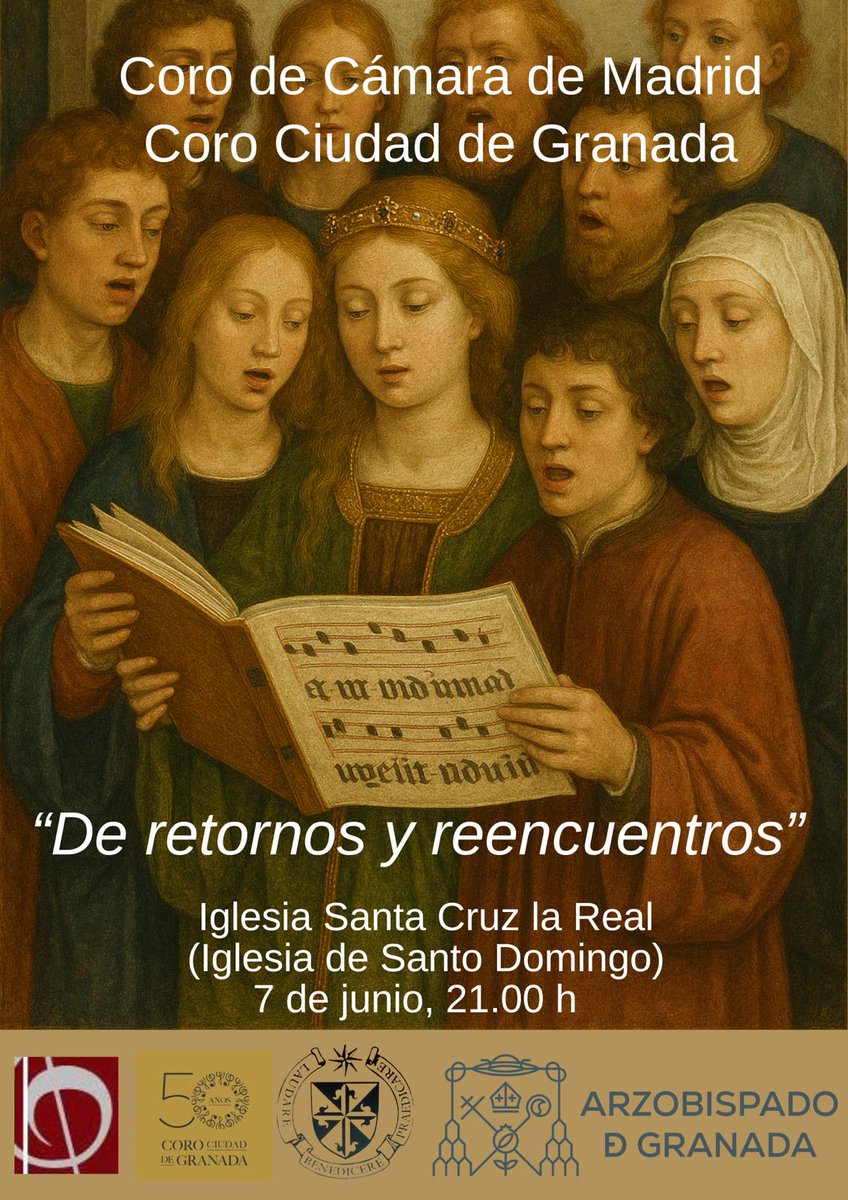 Y también para el SÁBADO 7 de JUNIO uno de nuestros coros, el Coro Ciudad de Granada, participará en un encuentro coral en la iglesia de Santo Domingo. Será a las 21:00h y con entrada libre. Un buen plan para la tarde del sábado!
#Coros #MúsicaCoral