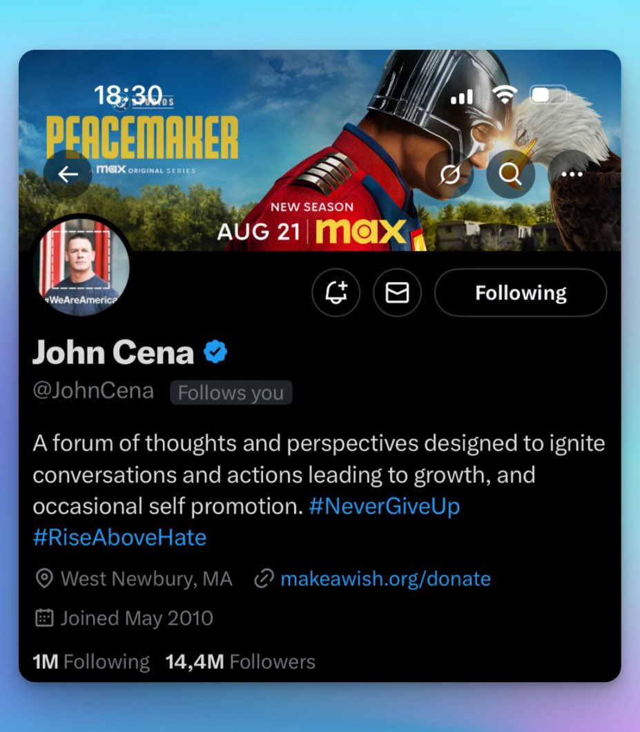 MushyWolf_'s tweet photo. Aaaah, why is @JohnCena following me lol 😅 I’ve made it boys, I’m converting him to YT automation gang, he knows now where the real money is I guess 🤷‍♂️ https://t.co/WRrE6fYJHO
