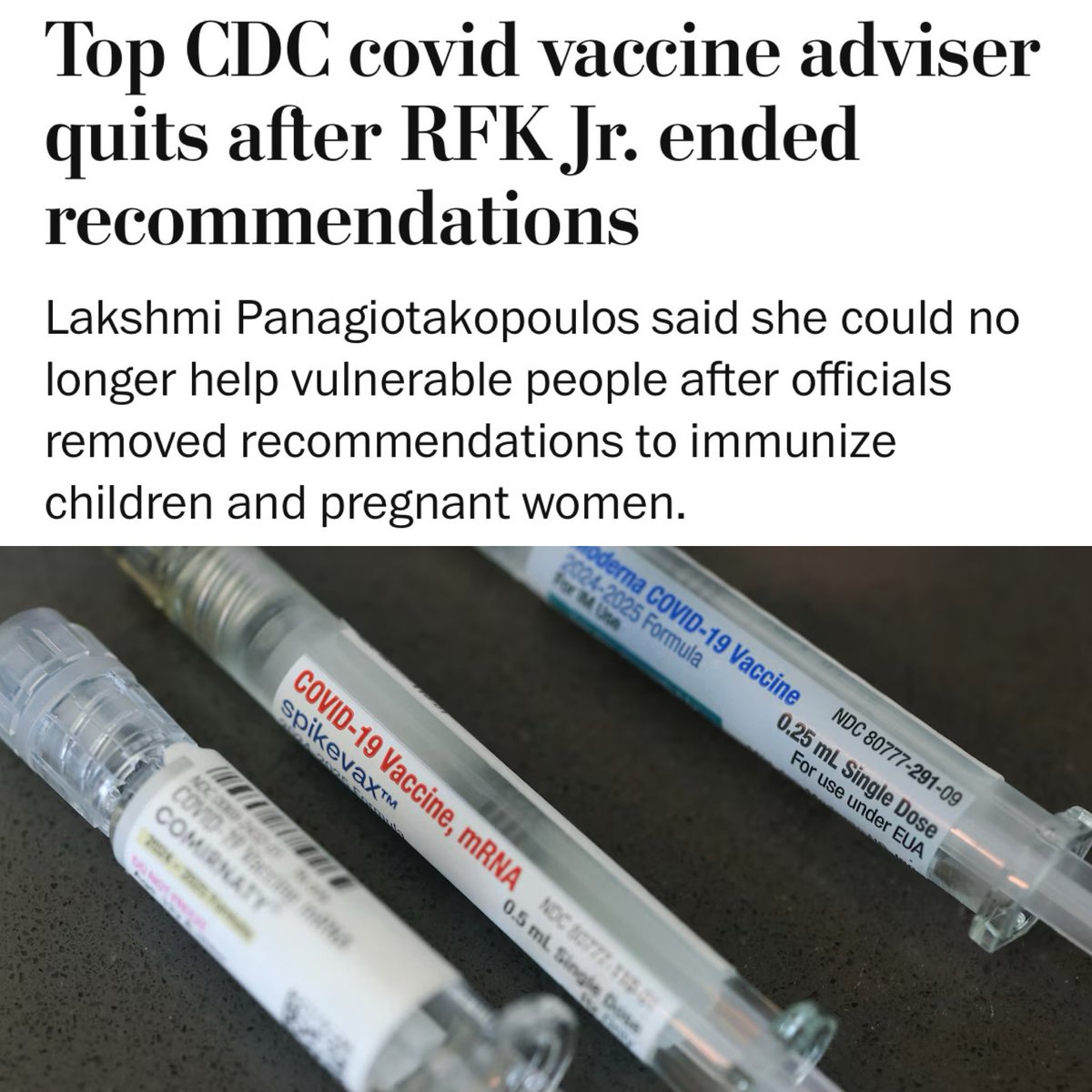 Top-Covid-Impfberaterin der CDC tritt zurück, nachdem langjährige Empfehlungen zur Impfung von Kindern und Schwangeren zurückgezogen wurden

Eine hochrangige Coronavirus-Impfberaterin der Centers for Disease Control and Prevention (CDC), Dr. Lakshmi Panagiotakopoulos, ist …