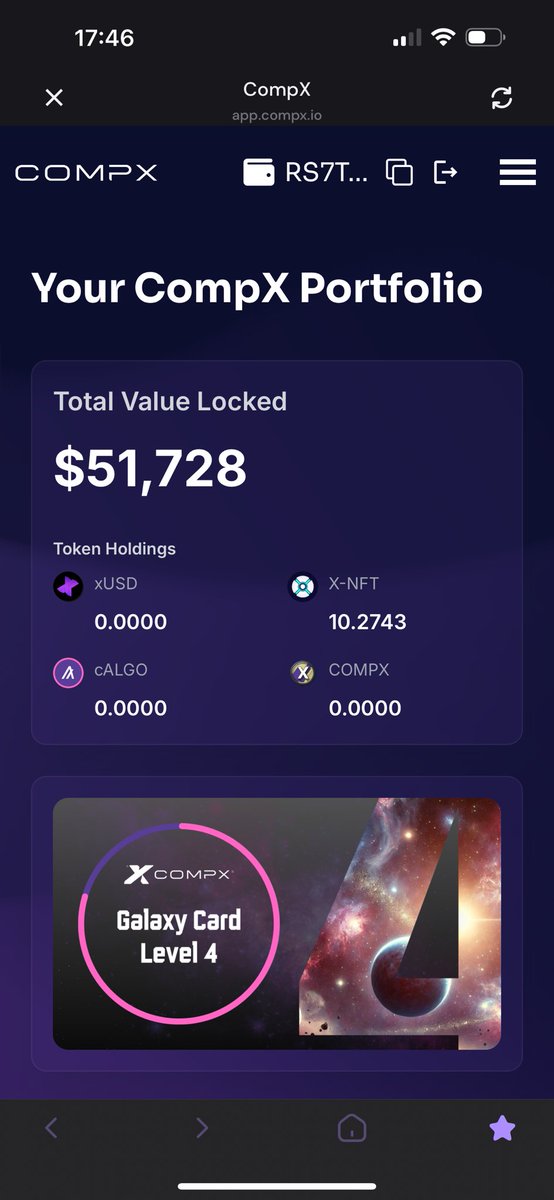 Our new home dashboard is live!

Showing your CompX token holdings, your Galaxy Card, FLUX power and more!