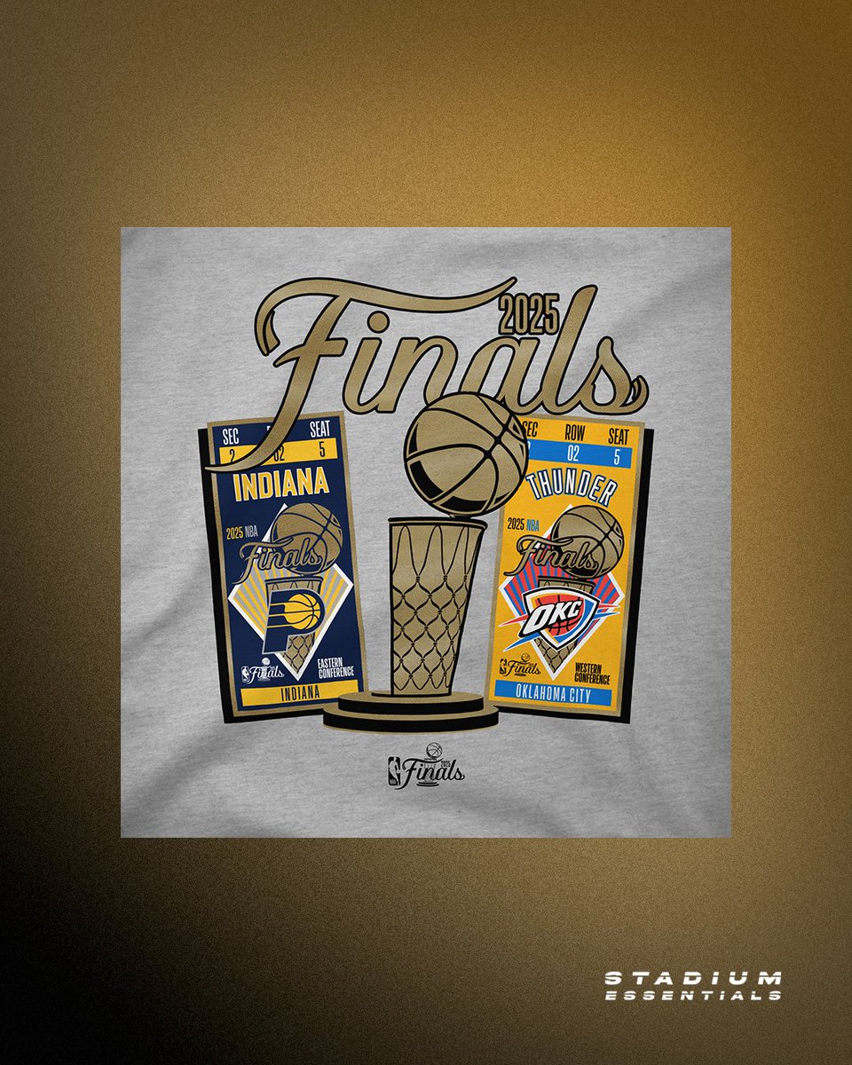 StadiumEssntls's tweet image. Game Day! ποΈ π Indiana and OKC have punched their ticket to the 2025 NBA Finals and face off tonight in Game 1. Commemorate the series with the official #StadiumEssentials Ticket Match Up T-Shirt available now on Fanatics.com.
#MyStadiumEssentials