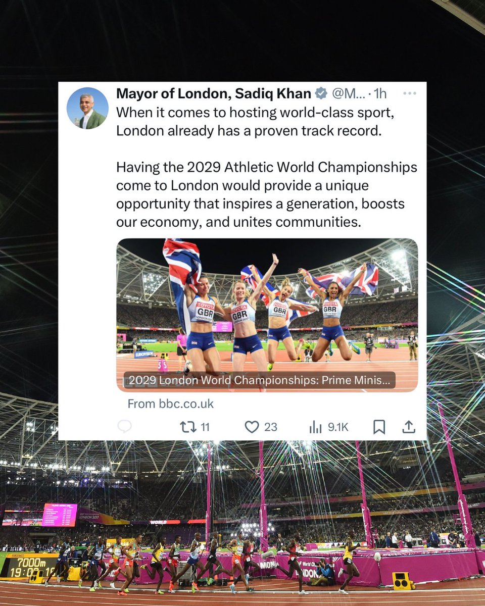Back the bid 💪

Mayor of London, Sadiq Khan has voiced his support for London's bid to host the 2029  World Championships 🙌