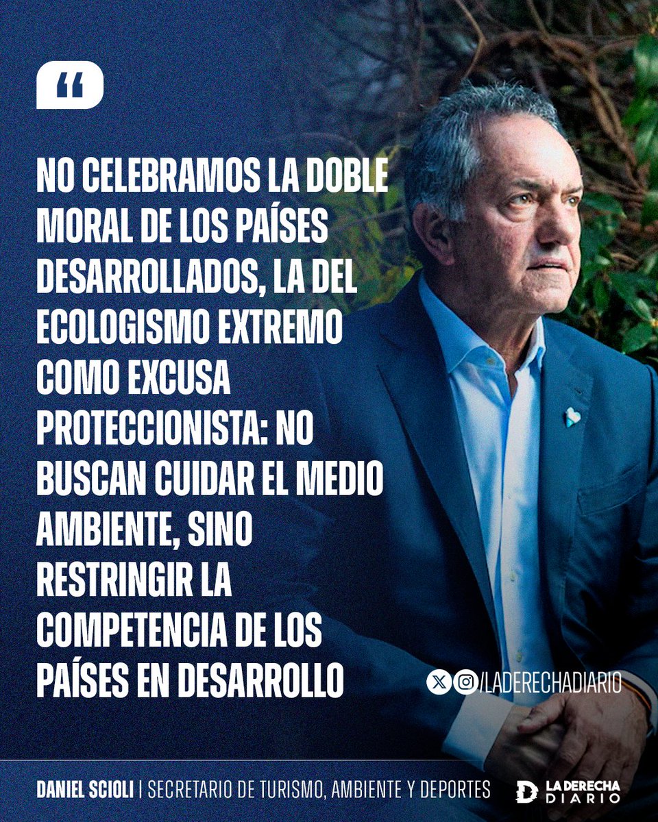 laderechadiario's tweet photo. 🇦🇷 | El Secretario de Turismo Daniel Scioli apuntó contra el ecologismo extremo que los países desarrollados buscan imponen en los países en vías de desarrollo: "No buscan cuidar el medio ambiente, sino restringir la competencia de los países en desarrollo". https://t.co/hpYILAjJRF