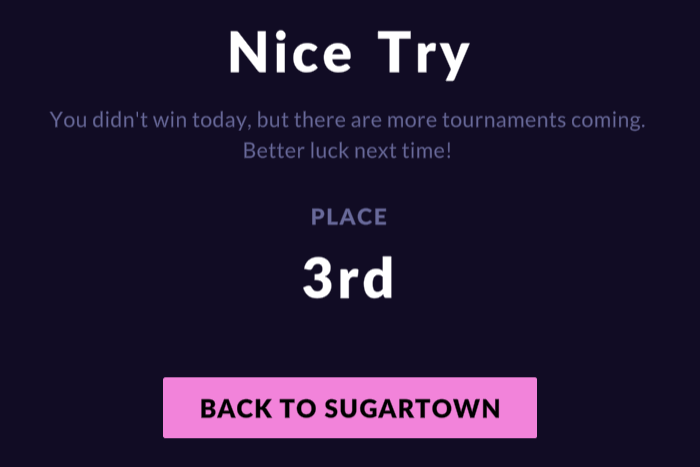 Not bad today.  Made the final tables again - another 3rd place.  Warming up for WSOA.  <a href="/visitsugartown/">Sugartown</a>