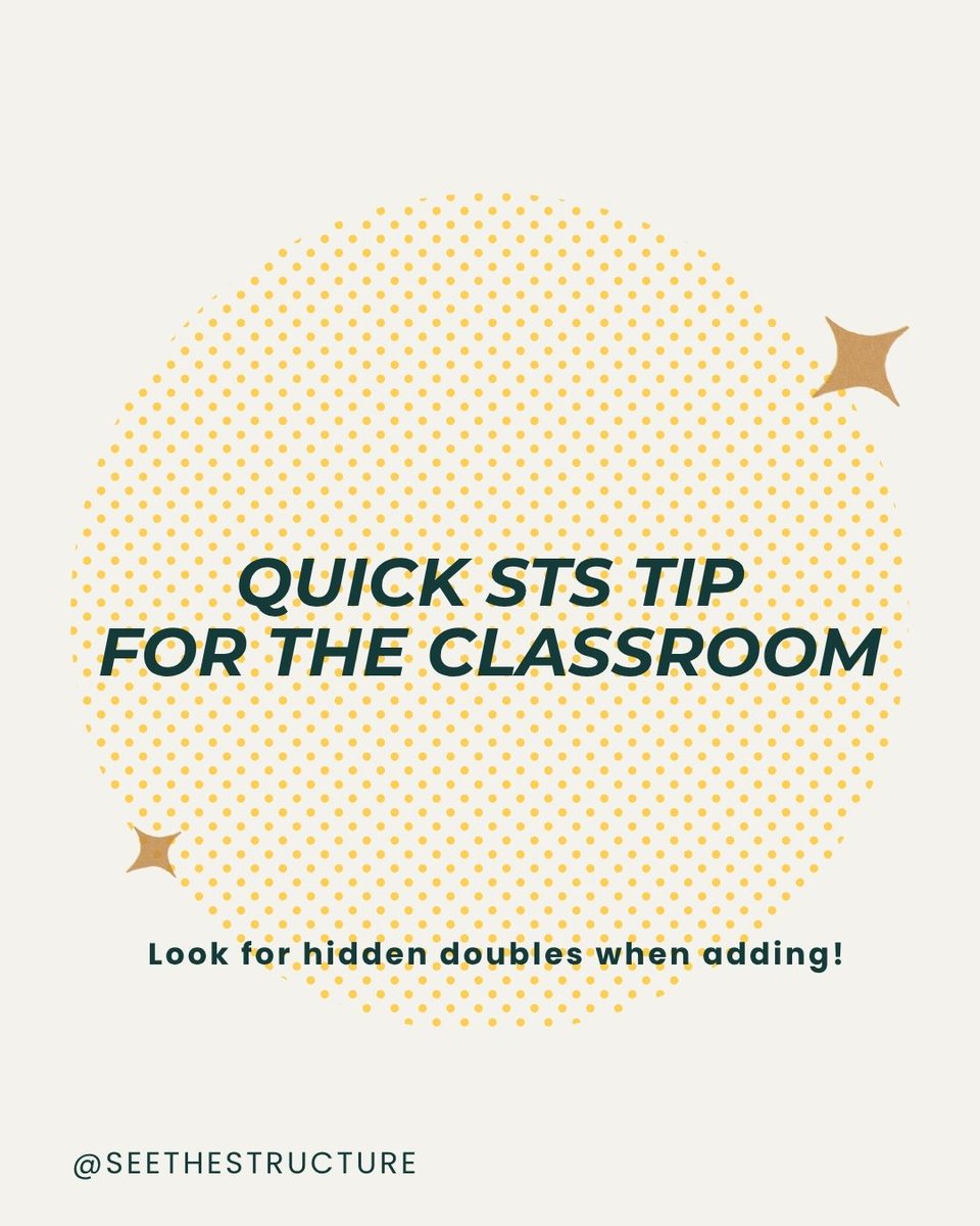 SeeStructure's tweet image. Math becomes easier when students recognize the patterns hiding in plain sight. 👉 Like doubles!
When we teach students to look for near-doubles (like 15 + 17), we’re building their ability to think flexibly and make connections, not just memorize.

#mathtips #mathsupport