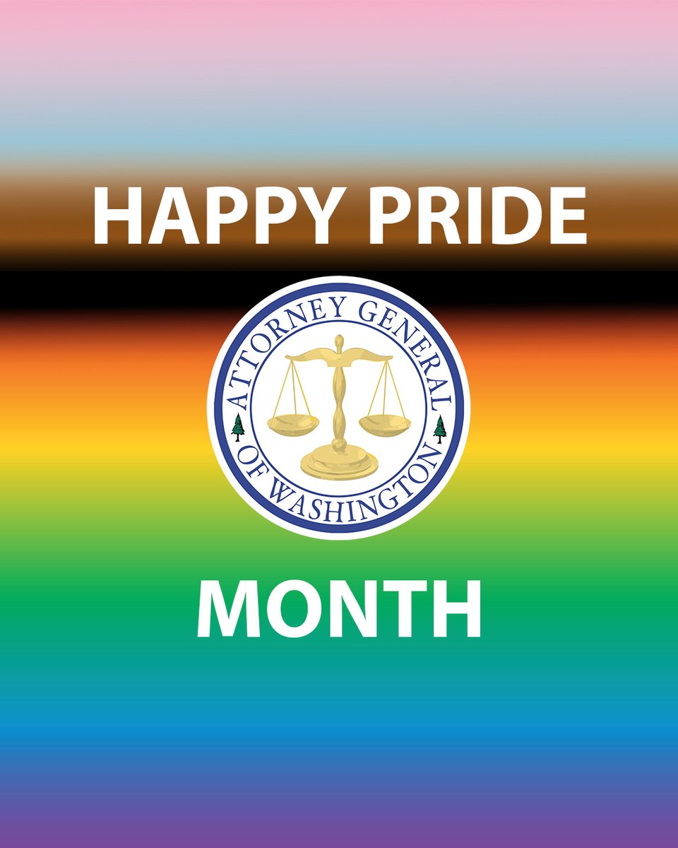 We're proud to stand with Washington's LGBTQIA+ community today and every day. Our office is committed to fighting discrimination, safeguarding gender-affirming care, and defending the rights and dignity of all Washingtonians. Hate has no place here. Happy Pride Month!