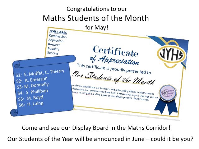 Congratulations to our <a href="/JamesYoungHS/">JYHS</a> Maths Students of the Month for May!  Fantastic role models of our CARES values in action. Look out for a big announcement coming soon - our Maths Students of the Year for 2024/25! <a href="/LoveWestLothian/">West Lothian Council</a>