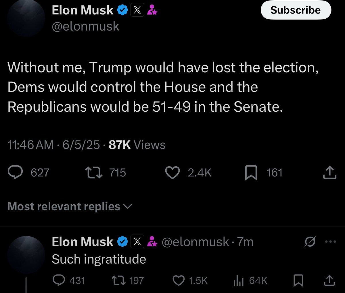PitunisWorld π (@scmesab) on Twitter photo Here we go againβthis drama is unnecessary.
President Trump is wrong to make these comments about Elon Musk. And honestly, how long before Musk starts backing the Democrats again?
These two need to sit down, talk, and work things out. This public back-and-forth helps no one. π Here we go againβthis drama is unnecessary.
President Trump is wrong to make these comments about Elon Musk. And honestly, how long before Musk starts backing the Democrats again?
These two need to sit down, talk, and work things out. This public back-and-forth helps no one. π