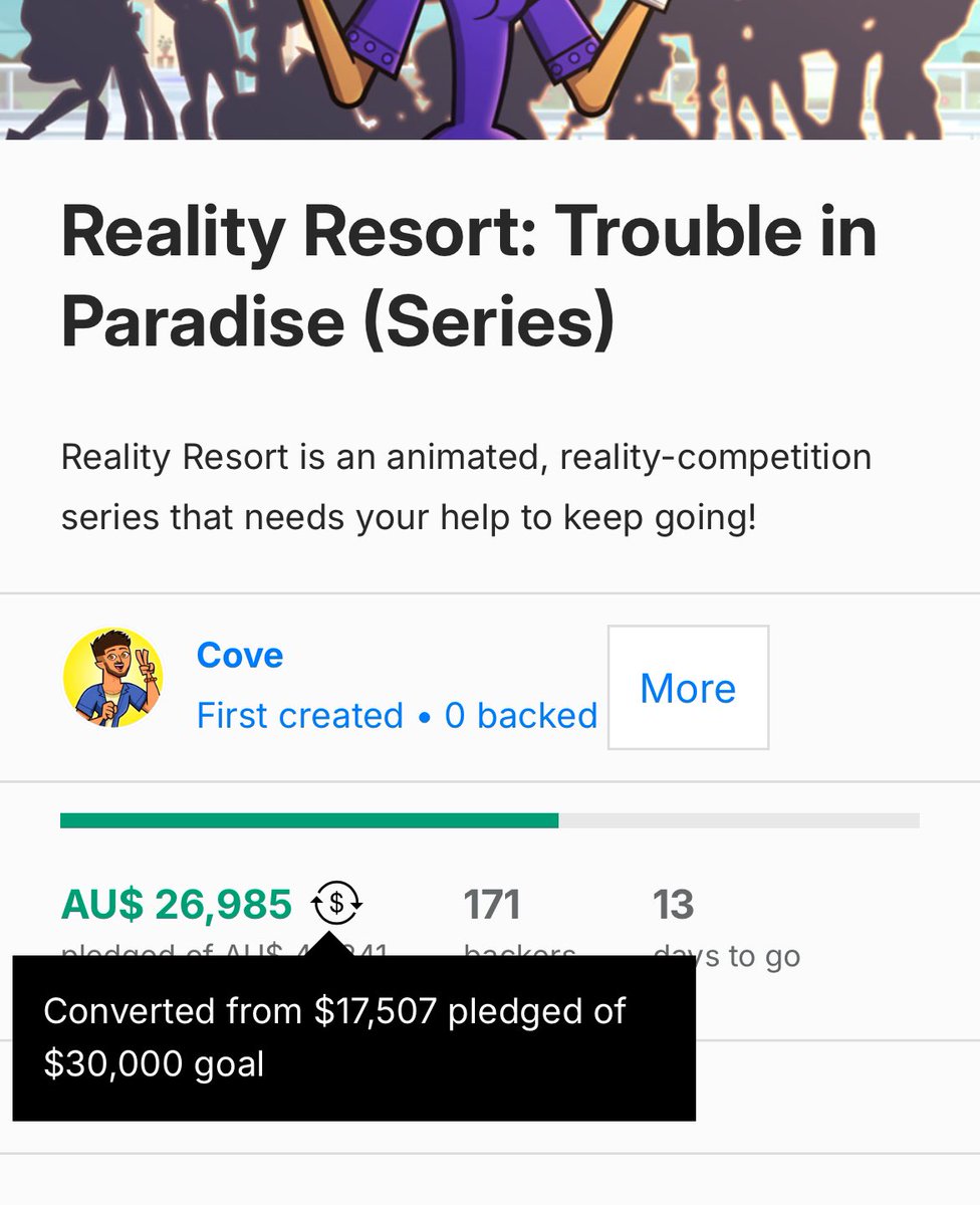Actually, let’s do something. Reality Resort needs $13,500 more to be funded. For every $1000 added, I will draw nsfw of one/two of the characters.