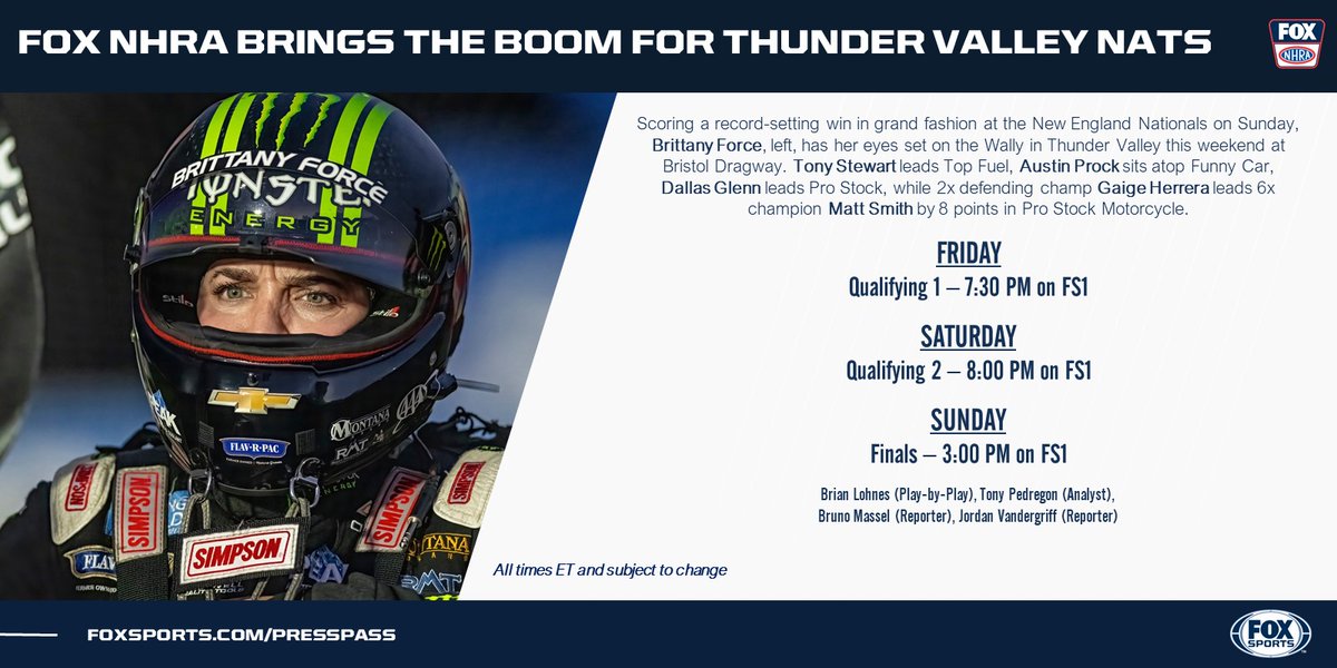 The thunder rolls into Bristol this weekend as #NHRA points battles heat up! 🔥
