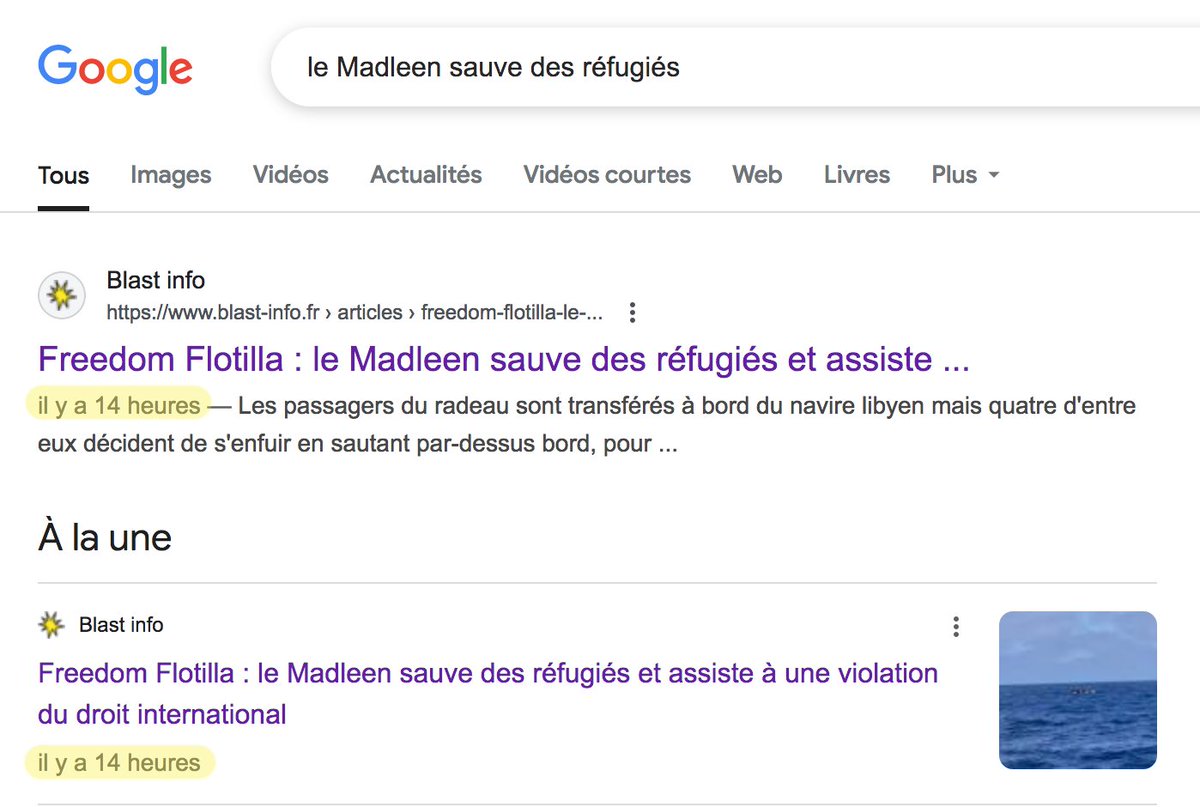 🇫🇷 French Patriot 🇫🇷 (@_frenchpatriot_) on Twitter photo <a href="/RimaHas/">Rima Hassan</a> Toute cette opération est FAKE !
L'article de Blast a été préparé à l'avance et a par erreur été publié ce matin à 4h (avant d'être dé-publié puis republié à 13h20) alors que le soi-disant appel de détresse a été reçu à 8h ce matin !
C une HONTE d'inventer une telle histoire ! <a href="/RimaHas/">Rima Hassan</a> Toute cette opération est FAKE !
L'article de Blast a été préparé à l'avance et a par erreur été publié ce matin à 4h (avant d'être dé-publié puis republié à 13h20) alors que le soi-disant appel de détresse a été reçu à 8h ce matin !
C une HONTE d'inventer une telle histoire !