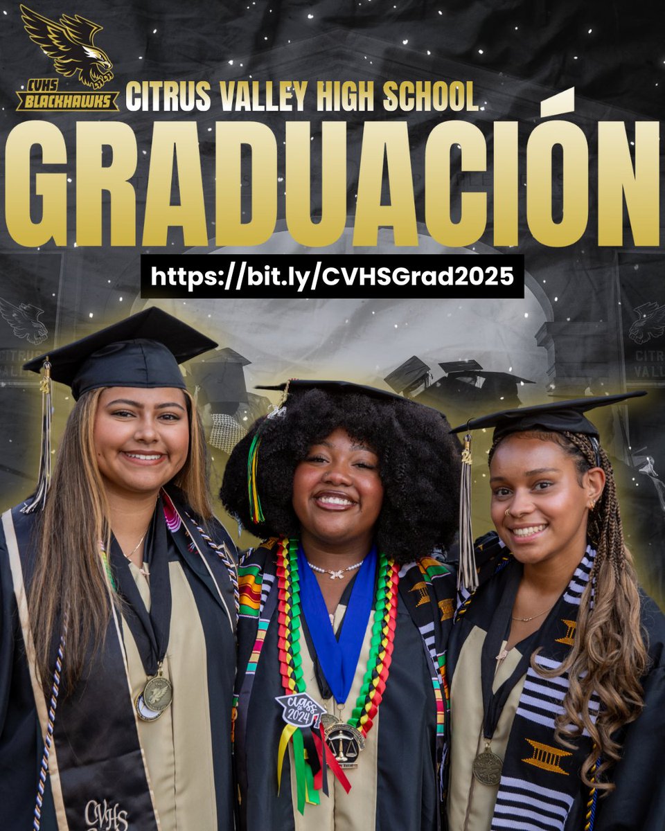 📣 Redlands Unified School District families and community,

Graduation is HERE! 🎉 We invite you to join us from the comfort of your home by visiting bit.ly/CVHSGrad2025 for the livestream of @cvhs_blackhawks 🦅 graduation TODAY at 6:30 PM! Congratulations, Class of 2025! 🎓