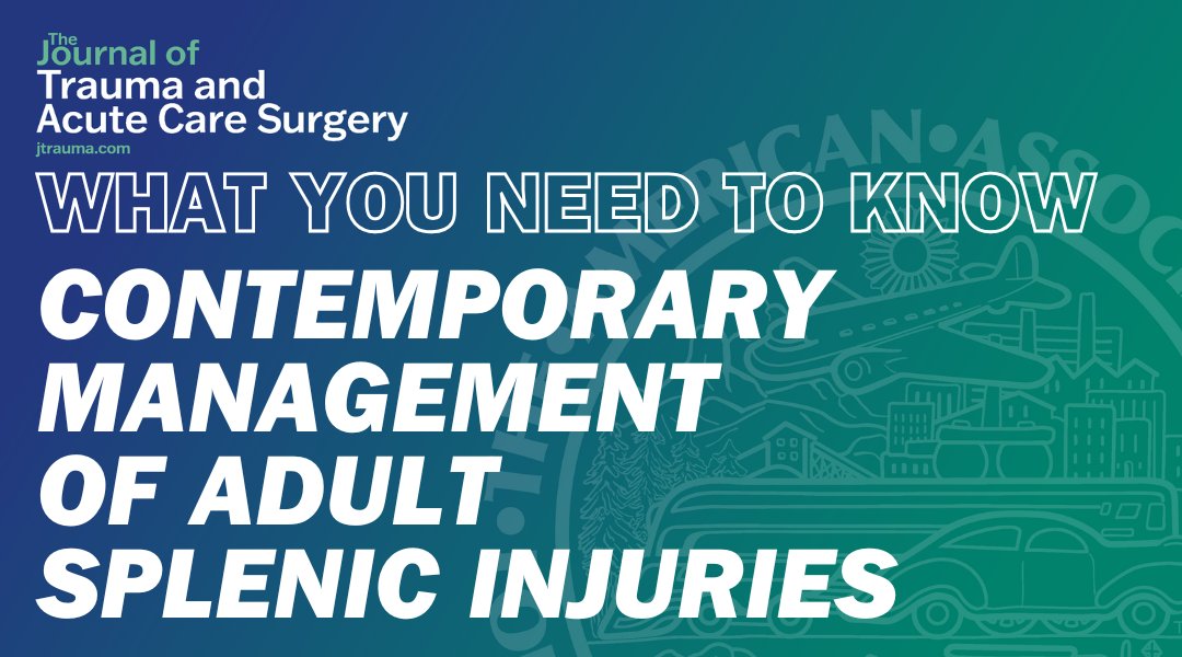 Journal of Trauma and Acute Care Surgery (@jtraumacutesurg) on Twitter photo This paper covers modern management of adult splenic injuries including grading, operative v. nonoperative management, and use of angioembolization. The latest on repeat imaging, VTE prophylaxis, & vaccinations are also discussed.
<a href="/benzarzaur/">Ben Zarzaur</a> <a href="/N_L_Werner/">Nicole Werner</a>
journals.lww.com/jtrauma/fullte… This paper covers modern management of adult splenic injuries including grading, operative v. nonoperative management, and use of angioembolization. The latest on repeat imaging, VTE prophylaxis, & vaccinations are also discussed.
<a href="/benzarzaur/">Ben Zarzaur</a> <a href="/N_L_Werner/">Nicole Werner</a>
journals.lww.com/jtrauma/fullte…