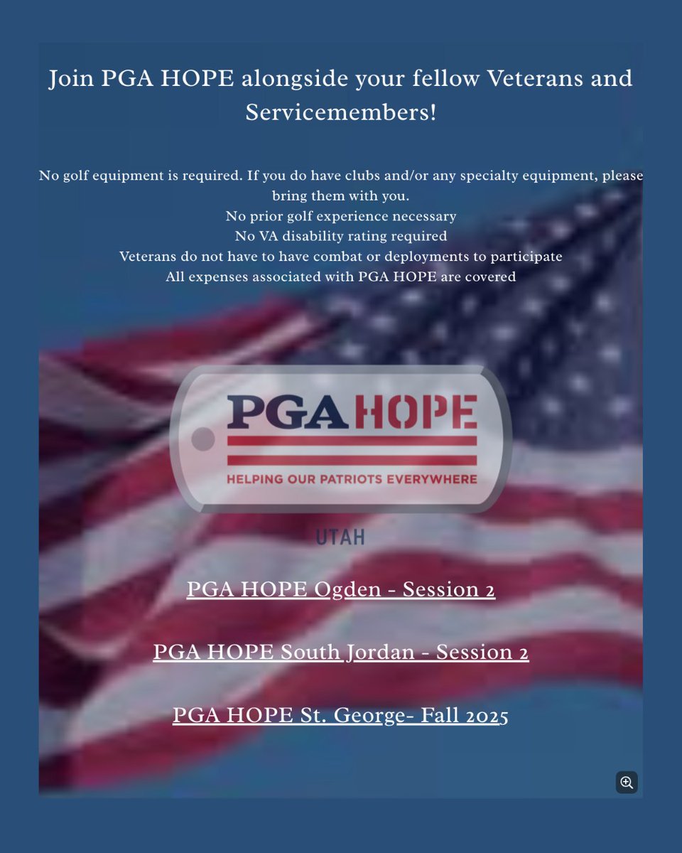 Ready to try golf? PGA HOPE welcomes all Veterans and Servicemembers! Check out this incredible opportunity. Learn more: pga.com/pga-hope/utah