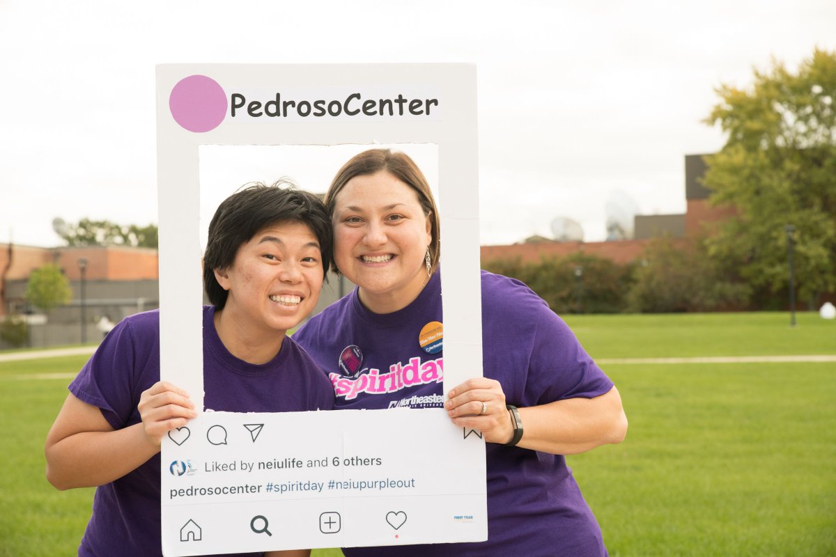 NEIULibraries's tweet photo. #ThrowbackThursday Photos: NEIU 2019 Spirit Day! Students wear purple to take a stand against bullying and support LGBTQ+ youth. https://t.co/HWppAoBB2Y