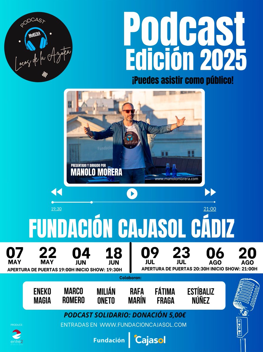 Fundación Cajasol (@cajasol) on Twitter photo 🎭 “Locos de la Azotea” vuelve a llenar Cádiz de risas solidarias. Manolo <a href="/mmorera79/">Manolo Morera</a> y su humor blanco transforman la cultura en un acto de generosidad. Entrada 5 €, recaudación para entidades sociales como la Asociación Espina Bífida. ¡Ven y colabora!
🔖 Consigue aquí tu 🎭 “Locos de la Azotea” vuelve a llenar Cádiz de risas solidarias. Manolo <a href="/mmorera79/">Manolo Morera</a> y su humor blanco transforman la cultura en un acto de generosidad. Entrada 5 €, recaudación para entidades sociales como la Asociación Espina Bífida. ¡Ven y colabora!
🔖 Consigue aquí tu