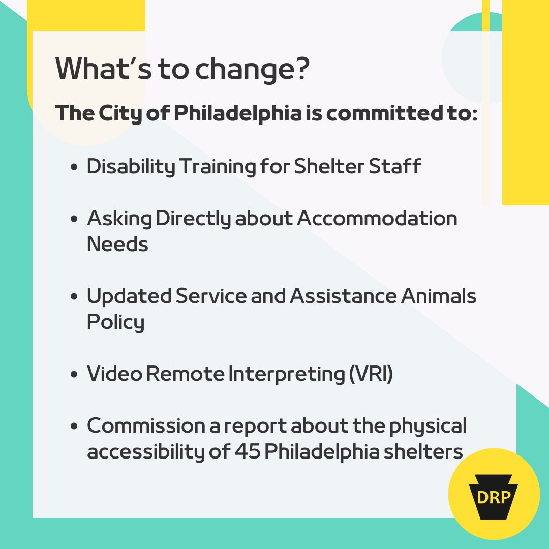 DRP advocated for two years to improve accessibility of homeless shelters and services in Philadelphia.  Here are the results!

Read all about it here: disabilityrightspa.org/spotlights/dis… 

#DisabilityRightsAreHumanRights #advocacymatters