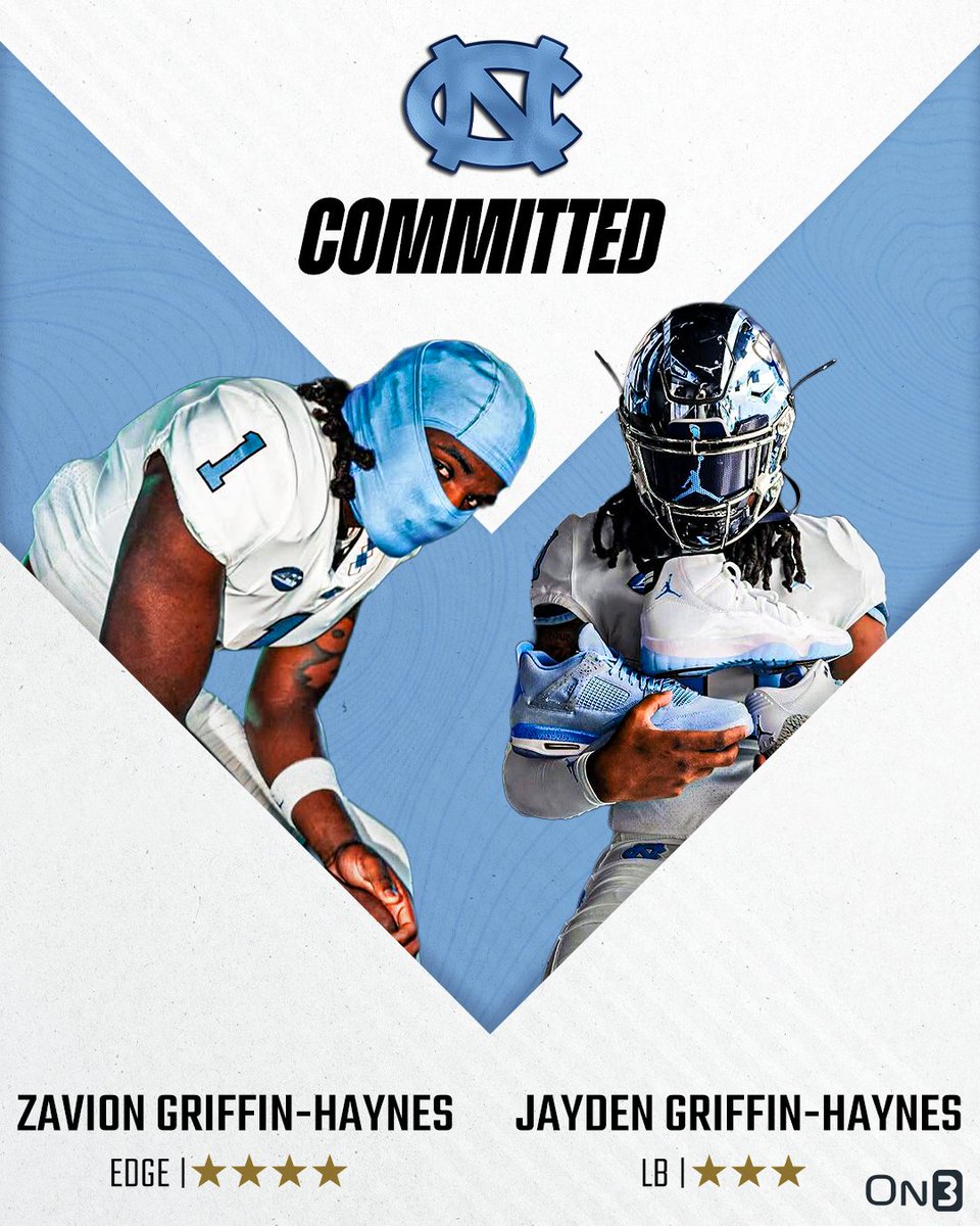 On3 Recruits (@on3recruits) on Twitter photo 🚨BREAKING🚨 4-star EDGE Zavion Griffin-Haynes and LB Jayden Griffin-Haynes have committed to North Carolina🐏
More from <a href="/ChadSimmons_/">ChadSimmons</a>: on3.com/news/edge-zavi… 🚨BREAKING🚨 4-star EDGE Zavion Griffin-Haynes and LB Jayden Griffin-Haynes have committed to North Carolina🐏
More from <a href="/ChadSimmons_/">ChadSimmons</a>: on3.com/news/edge-zavi…