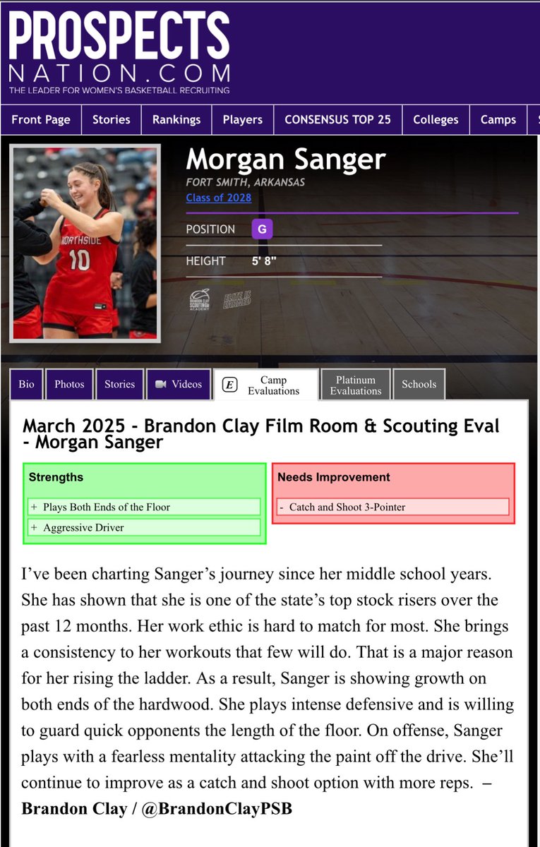 B r a n d o n C l a y (@brandonclaypsb) on Twitter photo Brandon Clay 🎥 Film Room Evals | Powered x @bclayscouting
“The Best Evals & Marketing in 🏀.”
New Eval 🚨
I’ve been charting Morgan Sanger’s <a href="/JumpMorgan1/">Morgan Sanger</a> (AR) journey since her middle school years. A #BClayMarketing client, Sanger has shown that she is one of the state’s top Brandon Clay 🎥 Film Room Evals | Powered x @bclayscouting
“The Best Evals & Marketing in 🏀.”
New Eval 🚨
I’ve been charting Morgan Sanger’s <a href="/JumpMorgan1/">Morgan Sanger</a> (AR) journey since her middle school years. A #BClayMarketing client, Sanger has shown that she is one of the state’s top